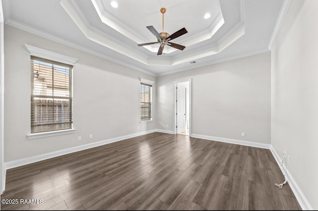 413 Easy Rock Landing Dr, Broussard, LA 70518 - unfurnished room with crown molding, ceiling fan, dark wood finished floors, a tray ceiling, and recessed lighting