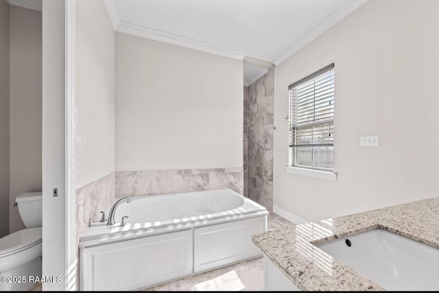 413 Easy Rock Landing Dr, Broussard, LA 70518 - bathroom featuring ornamental molding, a bath, and vanity