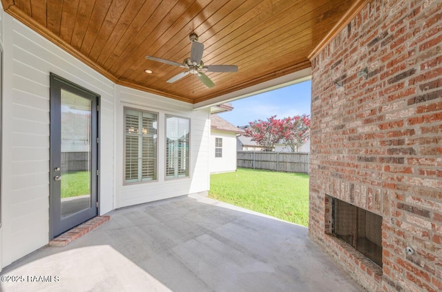 413 Easy Rock Landing Dr, Broussard, LA 70518 - view of patio / terrace featuring an outdoor brick fireplace and ceiling fan
