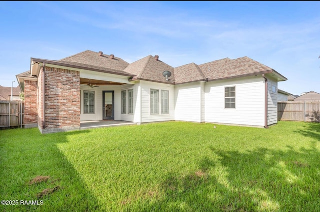413 Easy Rock Landing Dr, Broussard, LA 70518 - back of property with ceiling fan, a fenced backyard, a patio area, and a shingled roof