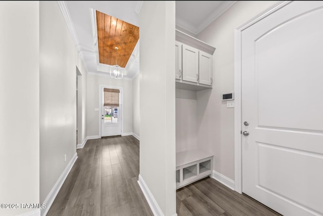 413 Easy Rock Landing Dr, Broussard, LA 70518 - mudroom featuring dark wood-style flooring and crown molding