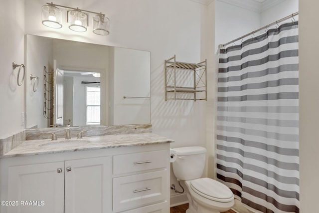 118 Rue Argenteuil, Lafayette, LA 70506 - full bathroom featuring vanity, ornamental molding, and a shower with curtain