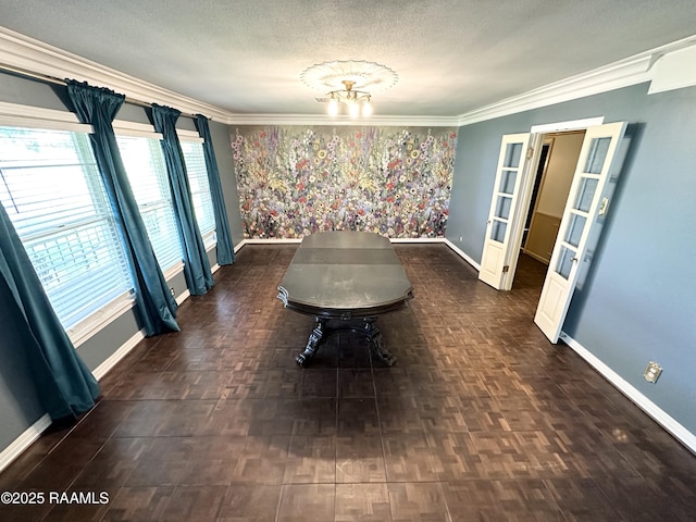 201 Edgewood Dr, Lafayette, LA 70503 - unfurnished dining area with crown molding and a textured ceiling