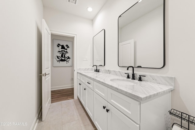 222 Alpine Dr, Lafayette, LA 70506 - full bath featuring double vanity, tile patterned floors, and recessed lighting