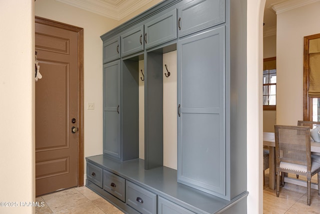 101 Enclave Ct, Lafayette, LA 70508 - mudroom featuring arched walkways and ornamental molding