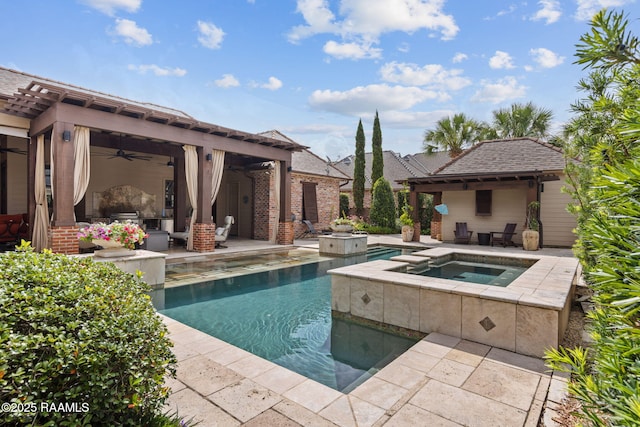 101 Enclave Ct, Lafayette, LA 70508 - outdoor pool featuring an in-ground hot tub, a patio area, and ceiling fan