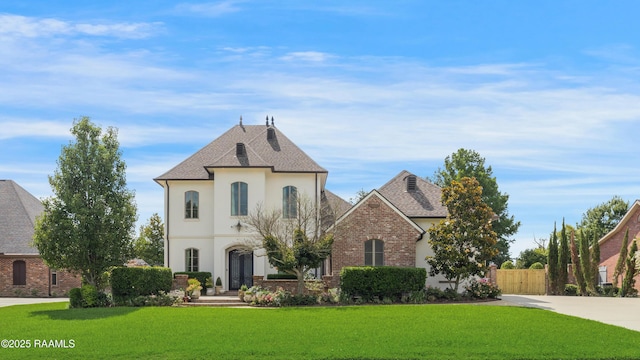 506 Terrell Ct, New Iberia, LA 70563 - french country home featuring stucco siding, brick siding, and a shingled roof
