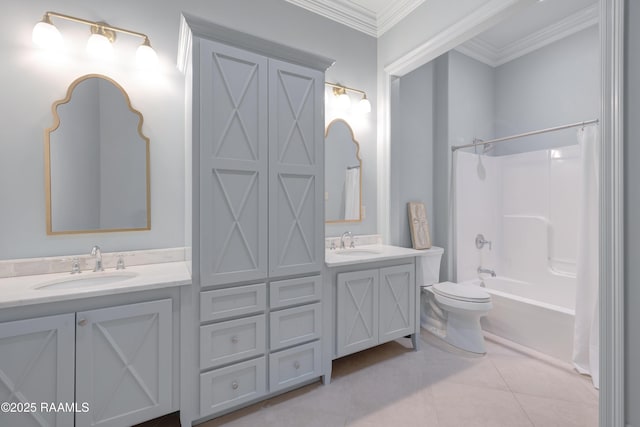 506 Terrell Ct, New Iberia, LA 70563 - bathroom featuring vanity, crown molding, bathtub / shower combination, and tile patterned flooring