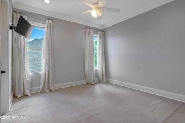 506 Terrell Ct, New Iberia, LA 70563 - carpeted spare room featuring crown molding and ceiling fan