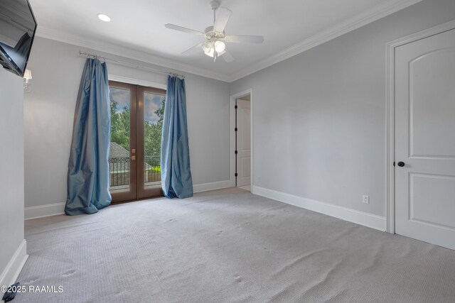 506 Terrell Ct, New Iberia, LA 70563 - carpeted spare room with crown molding, french doors, and a ceiling fan