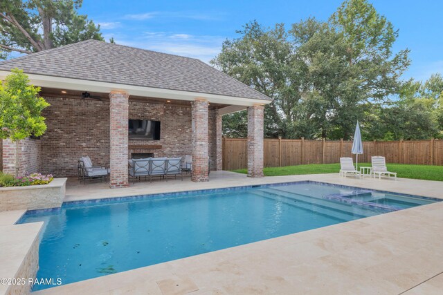 506 Terrell Ct, New Iberia, LA 70563 - view of swimming pool featuring a gazebo, a fenced backyard, a patio, outdoor lounge area, and a pool with connected hot tub