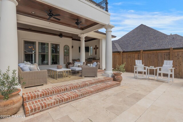 506 Terrell Ct, New Iberia, LA 70563 - patio / terrace with outdoor lounge area, ceiling fan, and a patio
