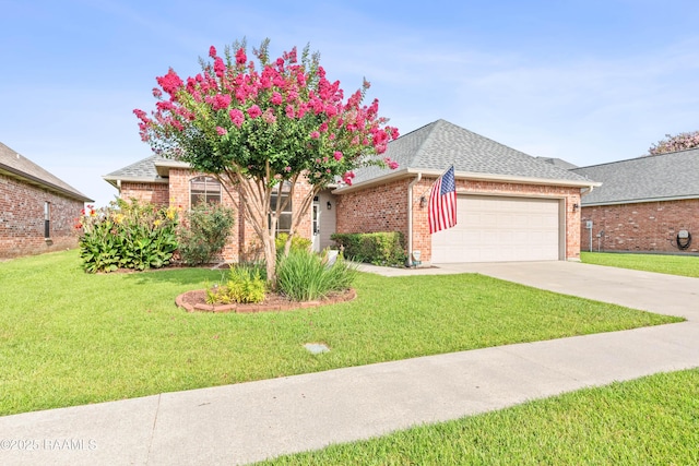 105 Clear Lake Dr, Lafayette, LA 70506 - view of front of property featuring an attached garage, a front lawn, a shingled roof, concrete driveway, and brick siding
