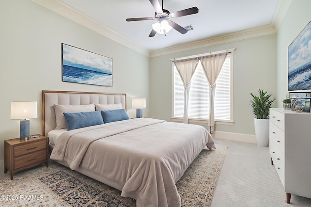 100 Serenity Sound Dr, Lafayette, LA 70506 - bedroom with crown molding, light colored carpet, and a ceiling fan