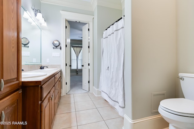 100 Serenity Sound Dr, Lafayette, LA 70506 - full bath featuring vanity, tile patterned flooring, crown molding, and a shower with shower curtain