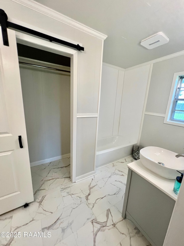 5501 Northside Rd, New Iberia, LA 70563 - full bath with vanity, marble look tile flooring, and crown molding