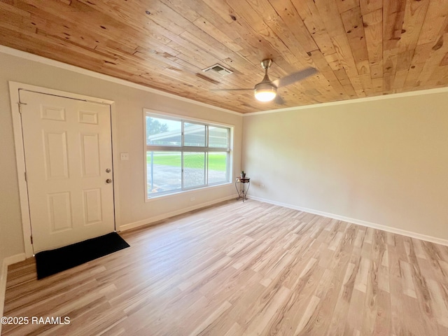 5501 Northside Rd, New Iberia, LA 70563 - entryway featuring wooden ceiling, crown molding, light wood-style floors, and a ceiling fan