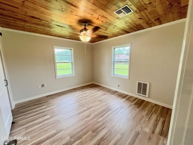5501 Northside Rd, New Iberia, LA 70563 - unfurnished room with wooden ceiling, ornamental molding, light wood-style flooring, and ceiling fan