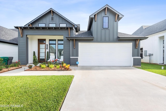 127 Lakes Edge Dr, Broussard, LA 70518 - modern farmhouse style home with board and batten siding, a front lawn, concrete driveway, and a shingled roof