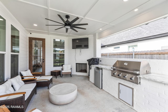 127 Lakes Edge Dr, Broussard, LA 70518 - view of patio with a ceiling fan, area for grilling, and an outdoor living space