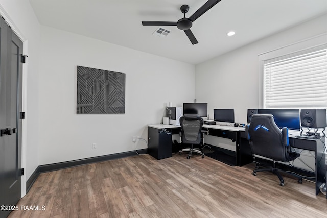 127 Lakes Edge Dr, Broussard, LA 70518 - office with a ceiling fan, wood finished floors, and recessed lighting