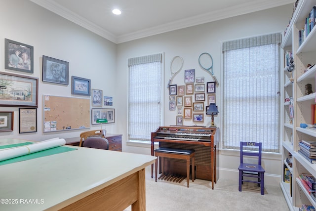 302 River Ranch Blvd, Lafayette, LA 70508 - office featuring light colored carpet, ornamental molding, and recessed lighting