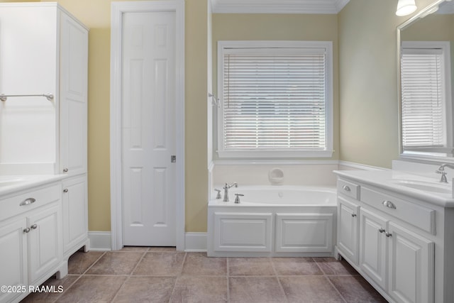 302 River Ranch Blvd, Lafayette, LA 70508 - full bath with two vanities, a bath, ornamental molding, and tile patterned floors