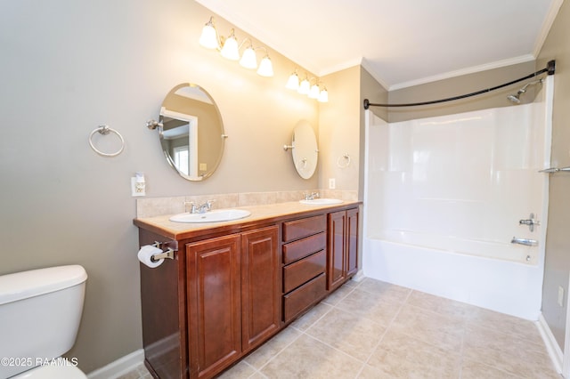 1518 S Patout St, New Iberia, LA 70560 - full bathroom with ornamental molding, shower / tub combination, double vanity, and tile patterned flooring