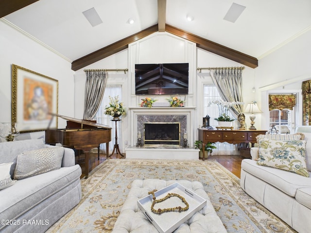 109 Canterbury Rd, Lafayette, LA 70503 - living room featuring wood finished floors, a fireplace, and crown molding