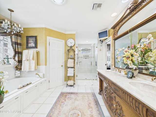 109 Canterbury Rd, Lafayette, LA 70503 - full bath featuring a stall shower, tile patterned floors, a bath, and double vanity