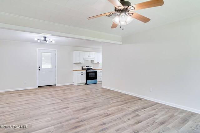 126 Lindsey Cir, Carencro, LA 70520 - unfurnished living room with ornamental molding, light wood finished floors, and ceiling fan