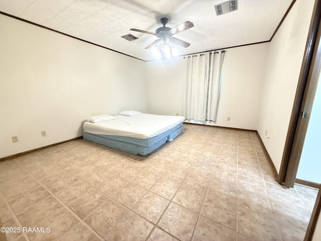 6516 Daspit Rd, New Iberia, LA 70563 - bedroom with light tile patterned floors, ceiling fan, and ornamental molding