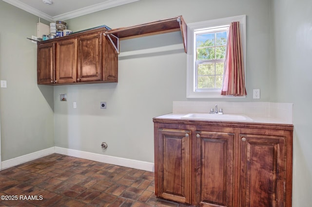 810 Fenetre Rd, Scott, LA 70583 - washroom featuring hookup for an electric dryer, cabinet space, hookup for a washing machine, and ornamental molding