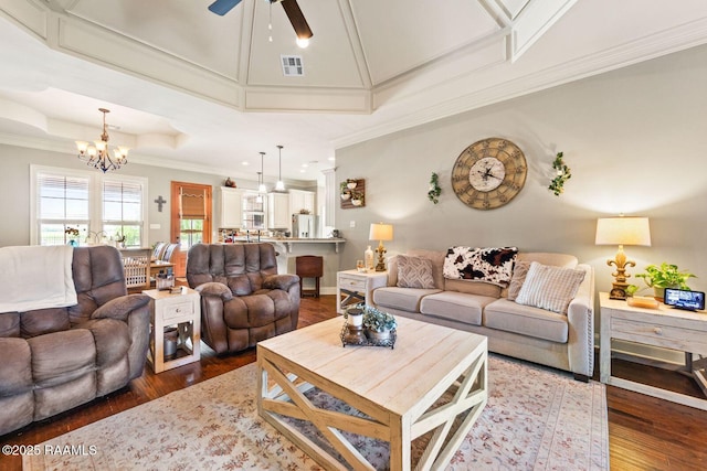 1181 Grand Loop, Breaux Bridge, LA 70517 - living area with a chandelier, ornamental molding, ceiling fan, wood finished floors, and recessed lighting
