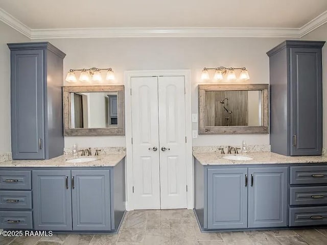 7421 W Congress St, Duson, LA 70529 - full bathroom featuring crown molding and two vanities