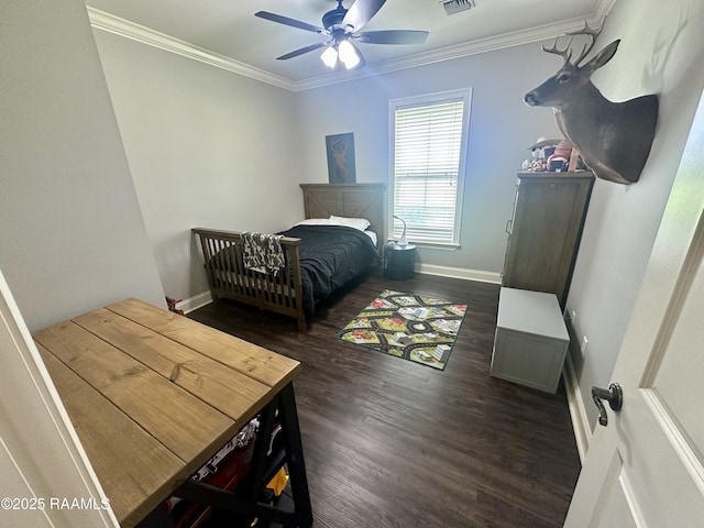 7421 W Congress St, Duson, LA 70529 - bedroom with crown molding, dark wood-type flooring, and ceiling fan