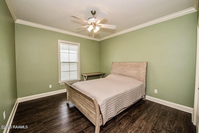 7421 W Congress St, Duson, LA 70529 - bedroom featuring ornamental molding, dark wood-type flooring, and ceiling fan