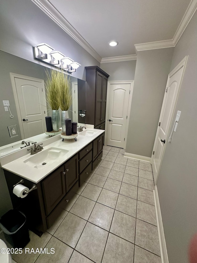 7421 W Congress St, Duson, LA 70529 - bathroom with tile patterned flooring, double vanity, and crown molding