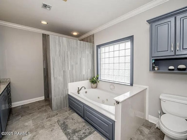 7421 W Congress St, Duson, LA 70529 - bathroom with a jetted tub, crown molding, and vanity