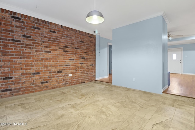 1034 Hollow Oaks Rd, Breaux Bridge, LA 70517 - empty room with brick wall, crown molding, and a ceiling fan