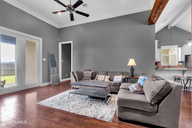 103 Cane Creek Dr, Broussard, LA 70518 - living area with healthy amount of natural light, dark wood-style floors, and a ceiling fan