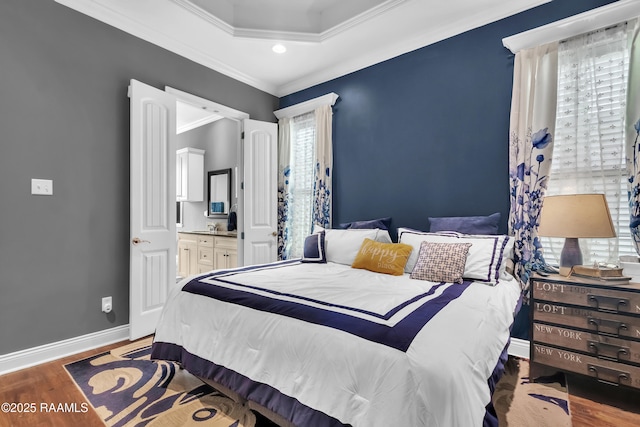 103 Cane Creek Dr, Broussard, LA 70518 - bedroom featuring ornamental molding, wood finished floors, and connected bathroom
