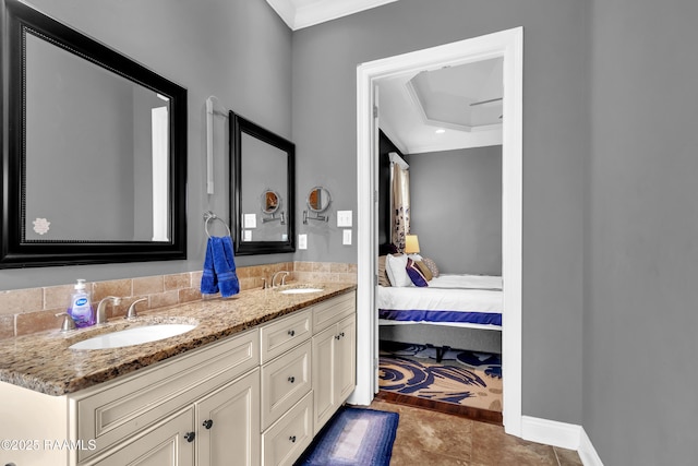 103 Cane Creek Dr, Broussard, LA 70518 - ensuite bathroom featuring ornamental molding, double vanity, and tile patterned flooring