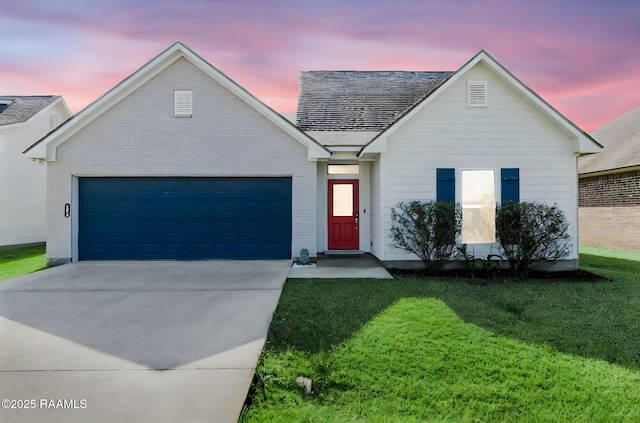 202 Saint Matthias Dr, Carencro, LA 70520 - ranch-style house with driveway, a lawn, and an attached garage