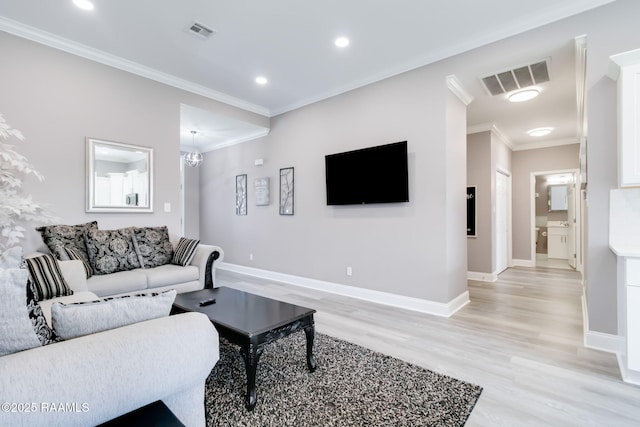 202 Saint Matthias Dr, Carencro, LA 70520 - living room with light wood-style floors, crown molding, recessed lighting, and a chandelier