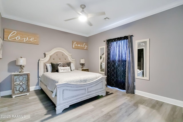 202 Saint Matthias Dr, Carencro, LA 70520 - bedroom featuring light wood-style flooring, ornamental molding, and ceiling fan