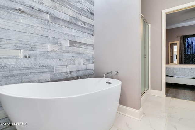 202 Saint Matthias Dr, Carencro, LA 70520 - full bath featuring connected bathroom, marble finish flooring, a soaking tub, and a stall shower