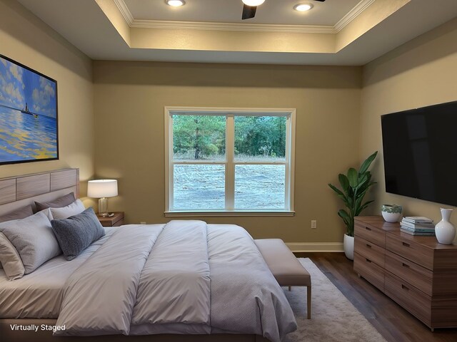 bedroom with dark hardwood / wood-style flooring