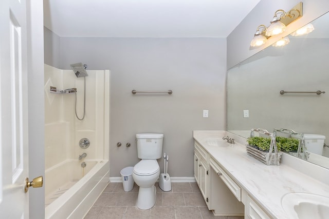 full bathroom featuring vanity, toilet, and  shower combination