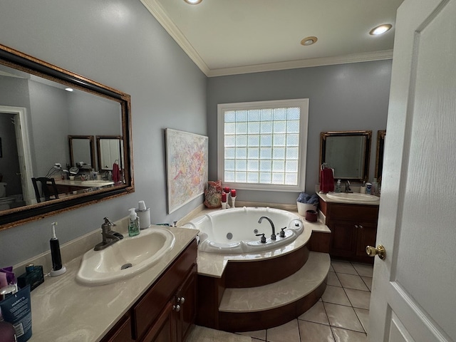 2451 Lake Douglas Rd, Bainbridge, GA 39819 - full bath with a tub with jets, two vanities, tile patterned floors, and a sink